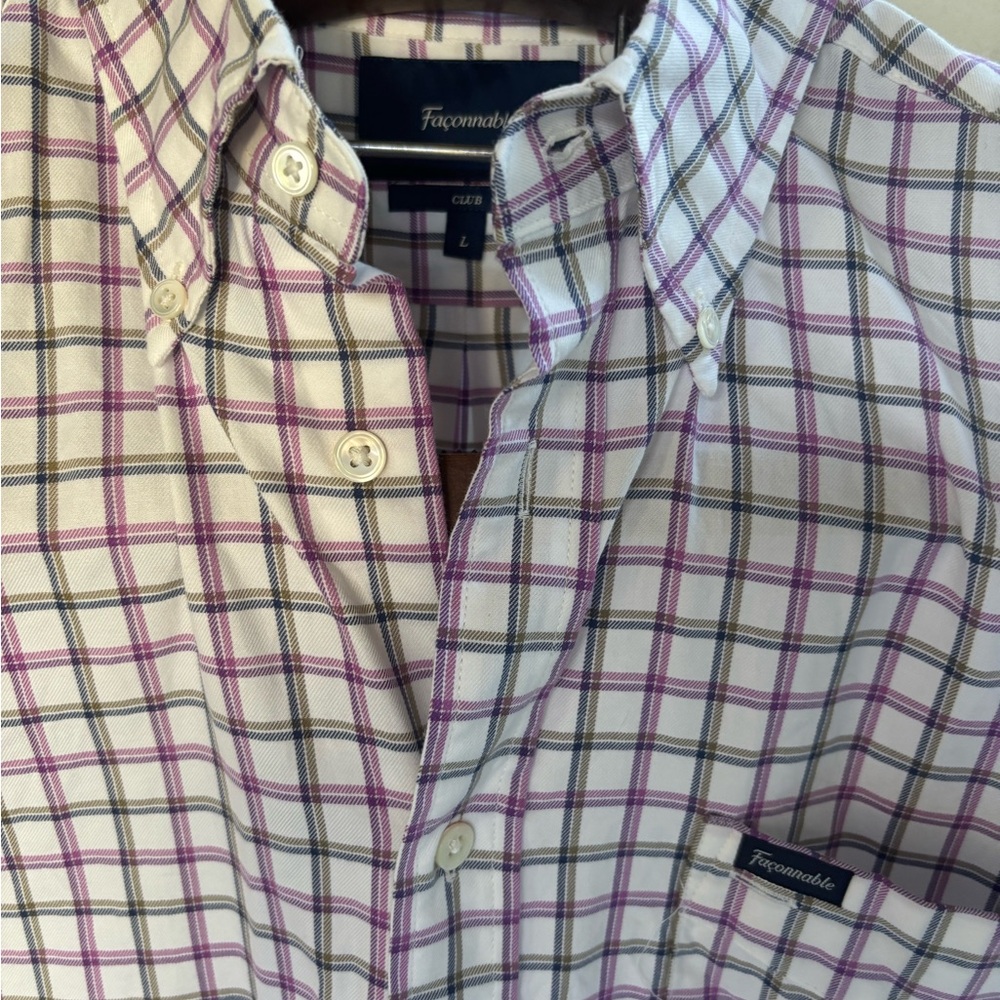 Faconnable large Men's Checkered Shirt‎ - Purple, White, and Black long sleeve